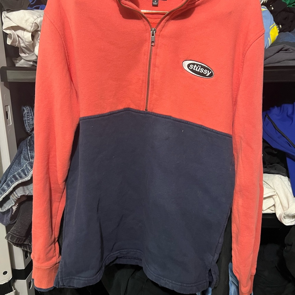 Stussy Two-Tone Coral and Navy Pullover